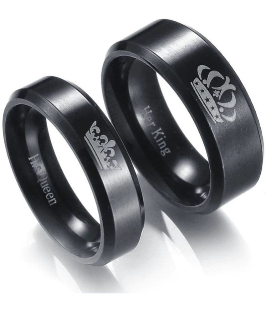     			FASHION FRILL - Black Couple Ring ( Pack of 2 )