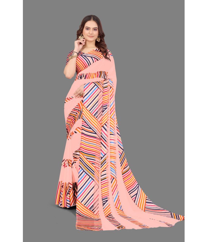     			Sanjana Silks - Peach Georgette Saree With Blouse Piece ( Pack of 1 )