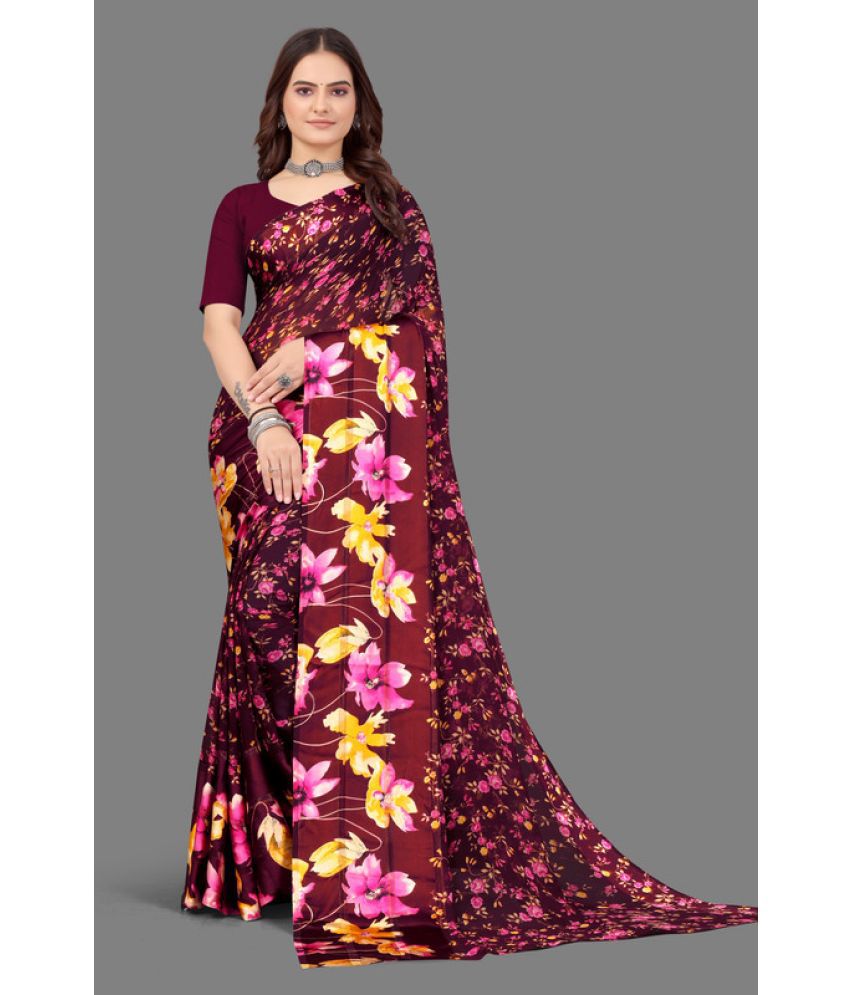     			Sitanjali Lifestyle - Wine Georgette Saree With Blouse Piece ( Pack of 1 )