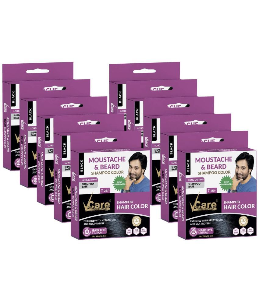     			VCare Moustache & Beard Hair Color Shampoo for Men Black, Natural Hair Dye 5 ml Each (Pack Of 10)