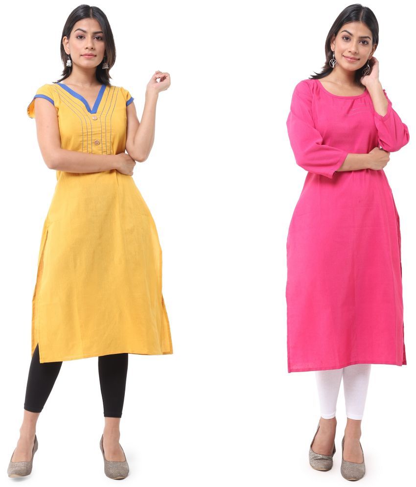     			DESHBANDHU DBK - Multicolor Cotton Women's Straight Kurti ( Pack of 2 )