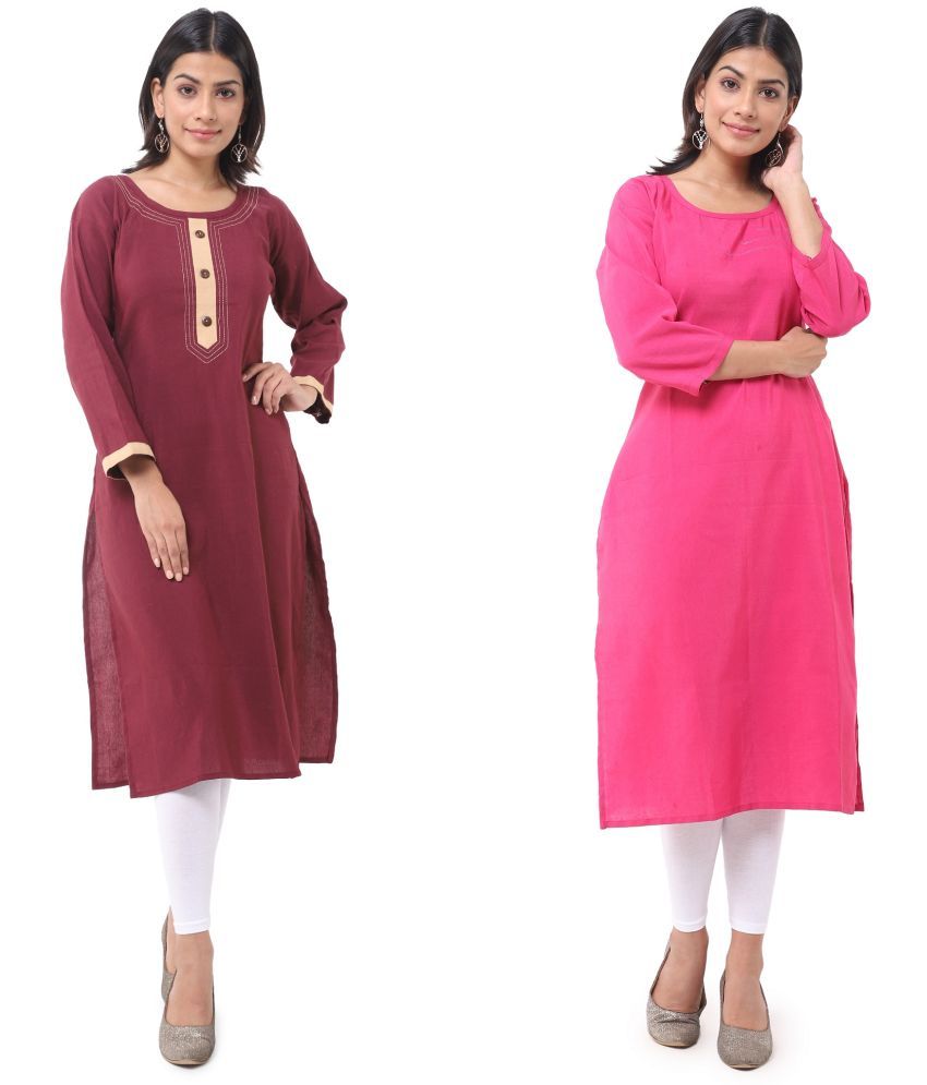     			DESHBANDHU DBK - Multicolor Cotton Women's Straight Kurti ( Pack of 2 )