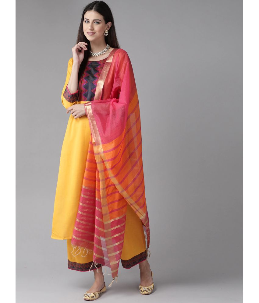     			Estela - Yellow Straight Cotton Women's Stitched Salwar Suit ( Pack of 1 )