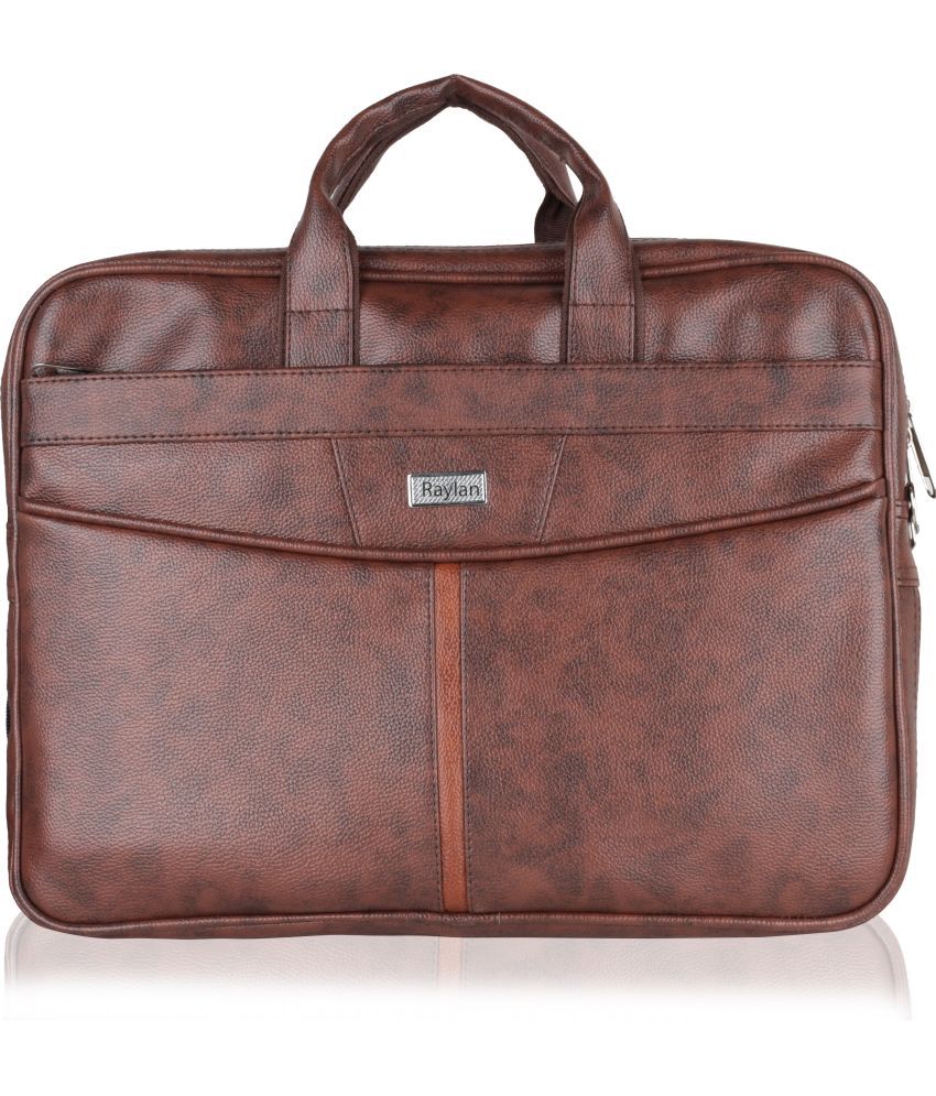     			Raylan Brown Textured Laptop Messenger Bag