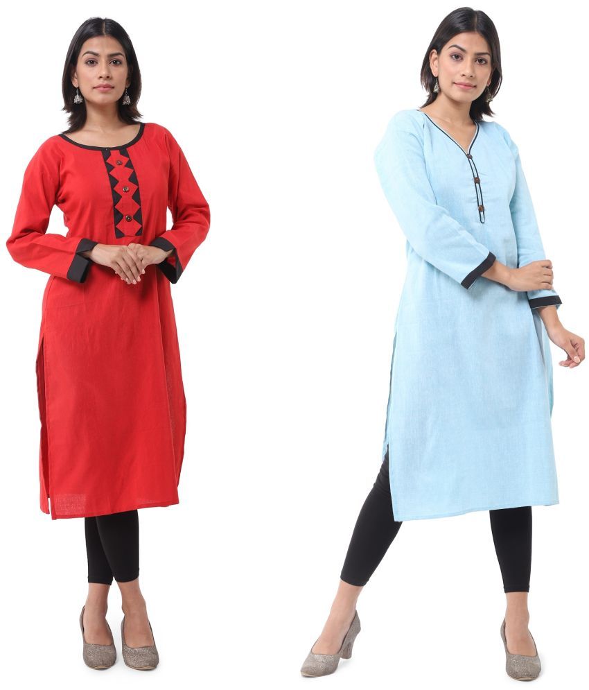     			DESHBANDHU DBK - Multicolor Cotton Women's Straight Kurti ( Pack of 2 )