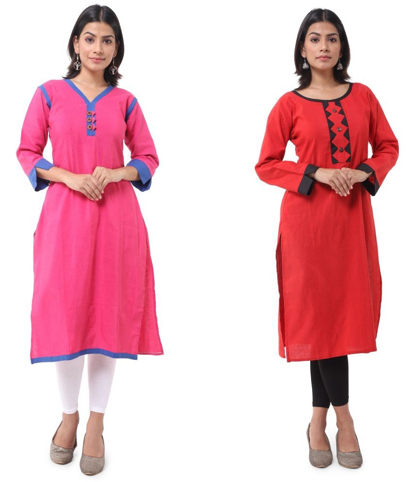     			DESHBANDHU DBK - Multicolor Cotton Women's Straight Kurti ( Pack of 2 )