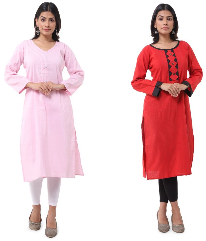     			DESHBANDHU DBK - Multicolor Cotton Women's Straight Kurti ( Pack of 2 )