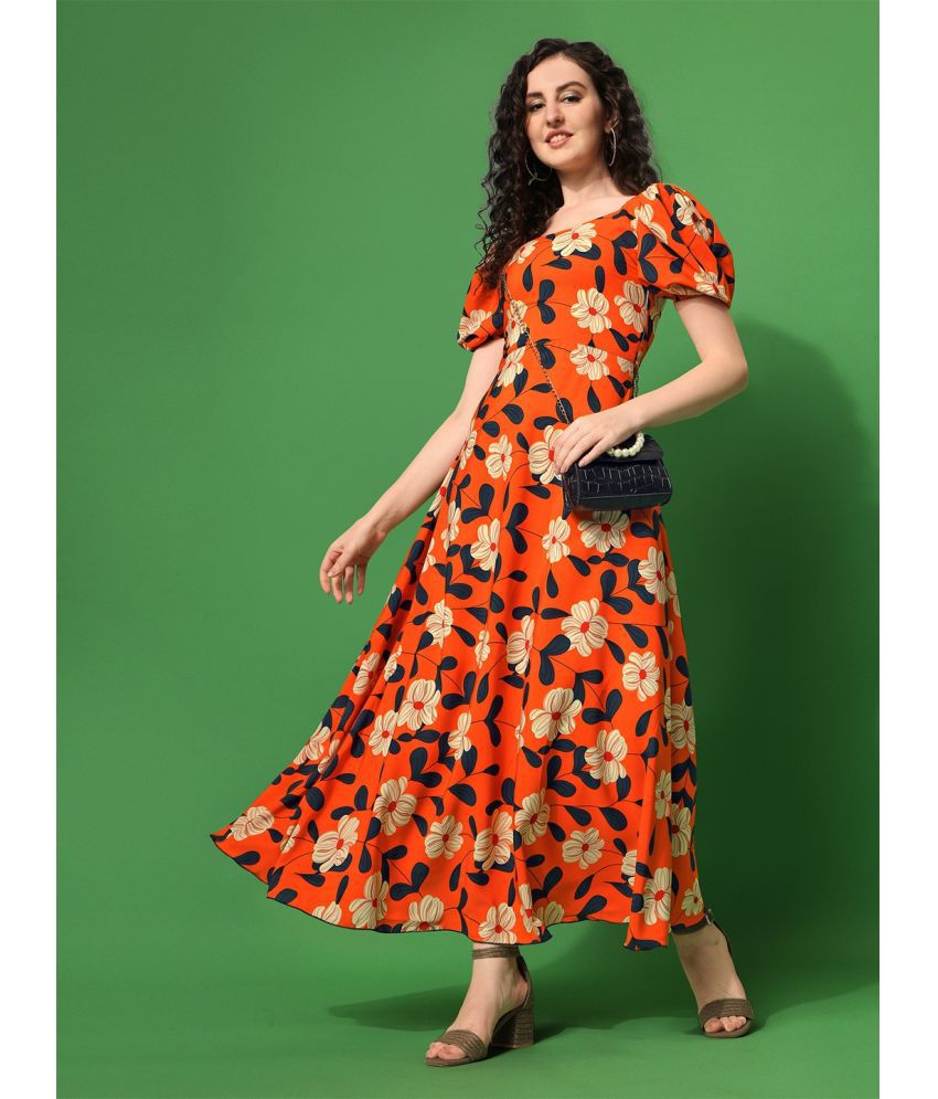     			Sheetal associates - Orange Crepe Women's Fit & Flare Dress ( Pack of 1 )