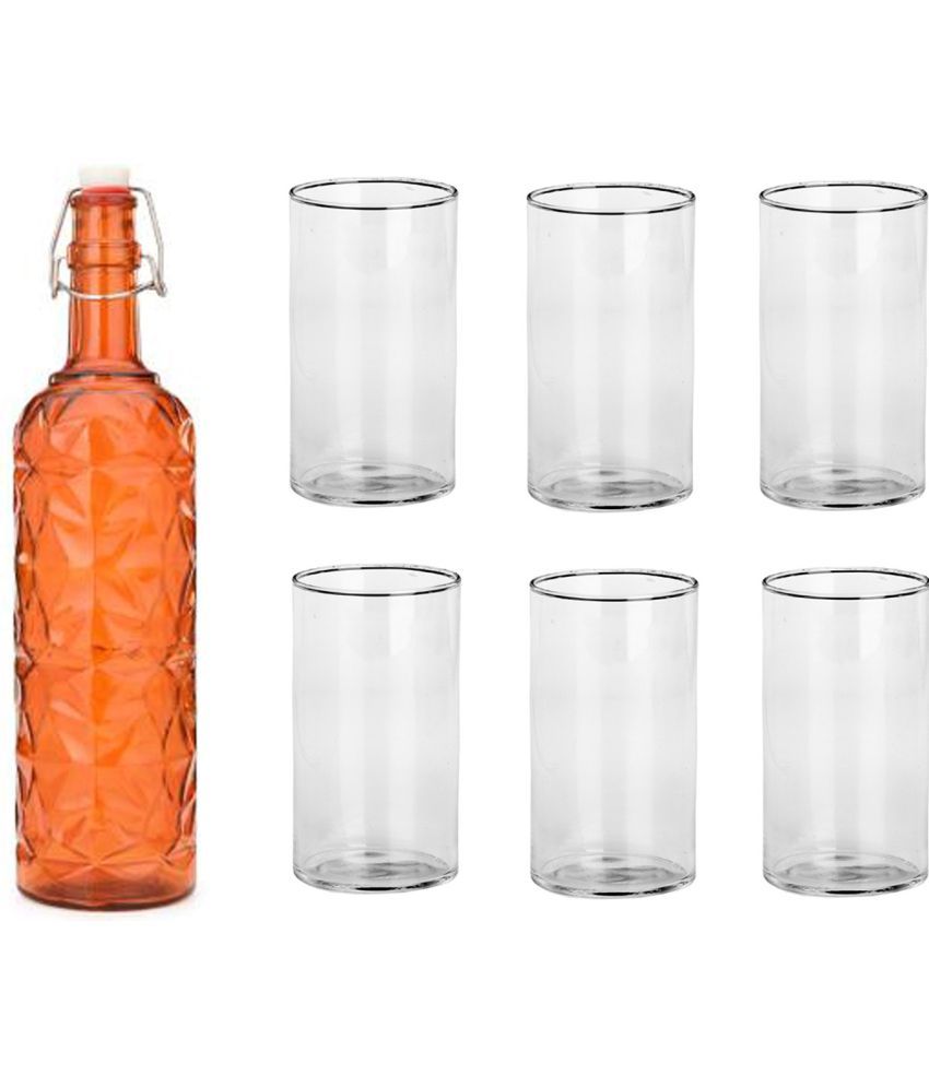     			Somil - Glass & Bottle Drinks Serving Lemon Set Orange Water Bottle 1000 mL ( Set of 1 )