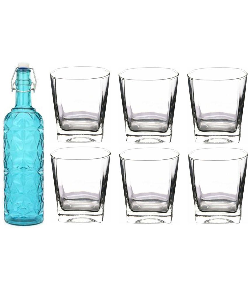     			Somil - Glass & Bottle Drinks Serving Lemon Set Blue Water Bottle 1000 mL ( Set of 1 )