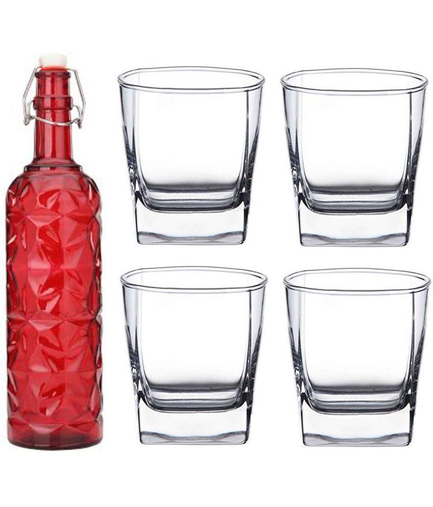     			Somil - Glass & Bottle Drinks Serving Lemon Set Red Water Bottle 1000 mL ( Set of 1 )