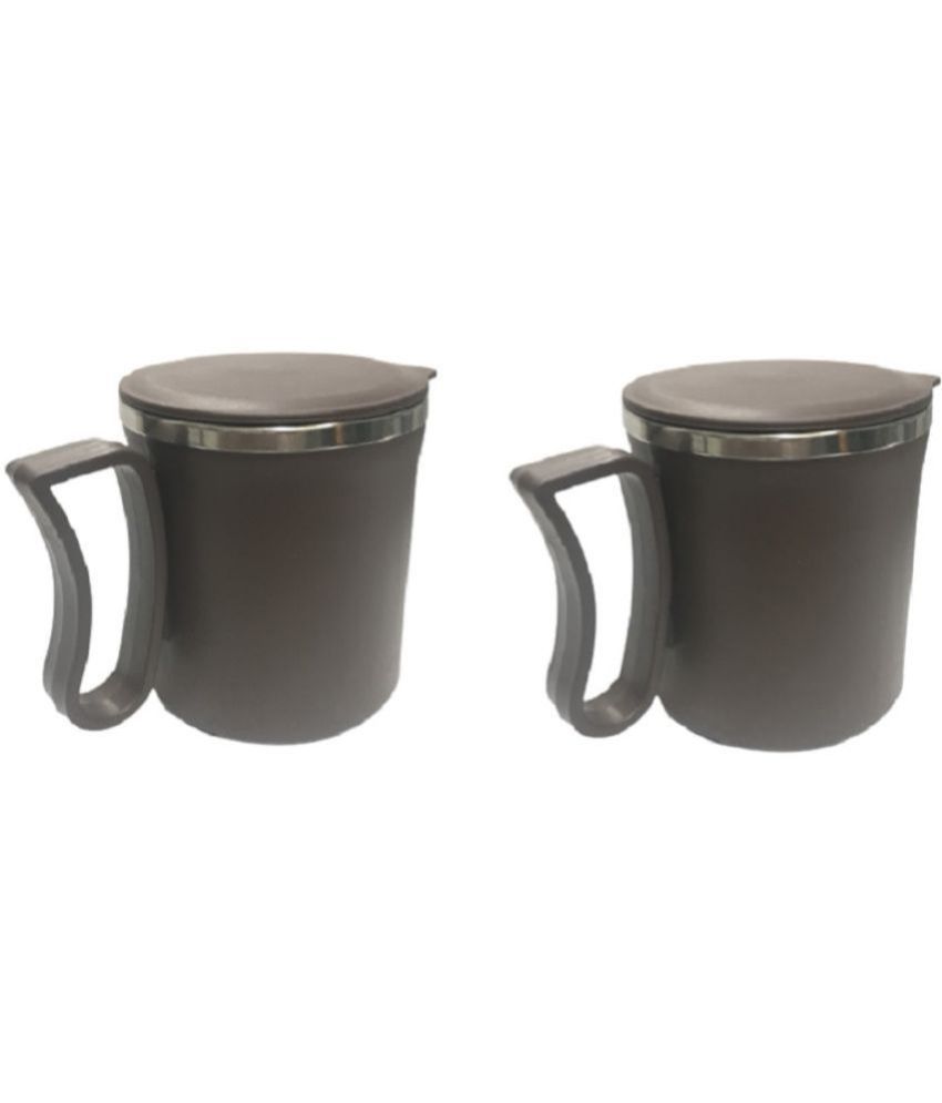     			Dynore - Dark Grey Steel Coffee Mug ( Pack of 2 )