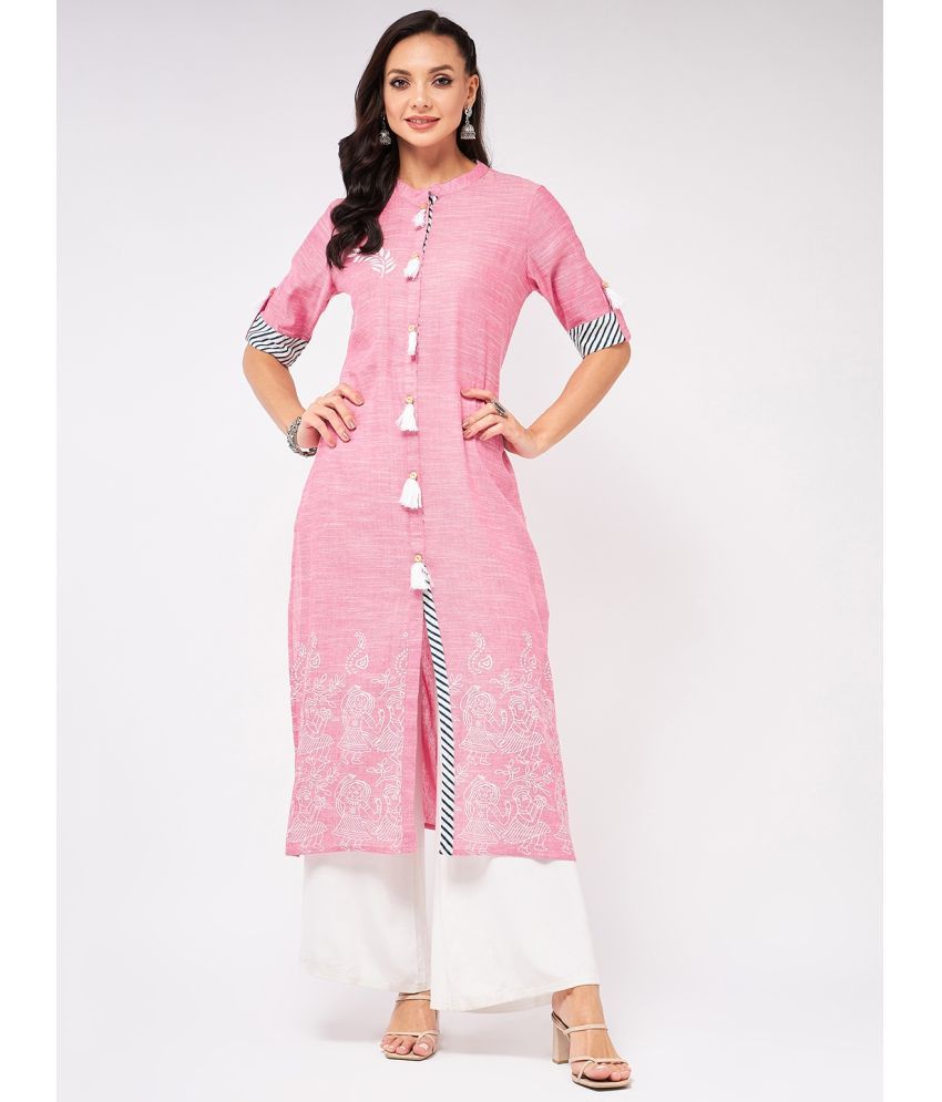     			Pannkh - Pink Cotton Women's Front Slit Kurti ( Pack of 1 )