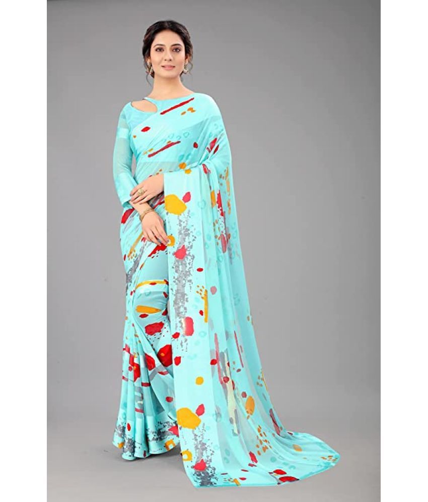     			Sanwariya Silks - SkyBlue Georgette Saree With Blouse Piece ( Pack of 1 )