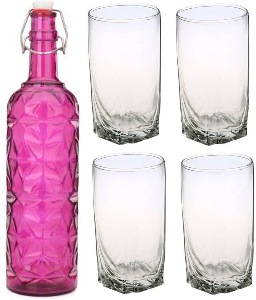     			Somil - Glass & Bottle Drinks Serving Lemon Set Pink Water Bottle 1000 mL ( Set of 1 )