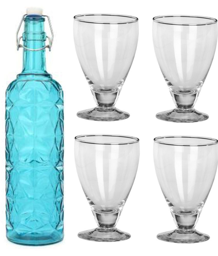     			Somil - Glass & Bottle Drinks Serving Lemon Set Blue Water Bottle 1000 mL ( Set of 1 )