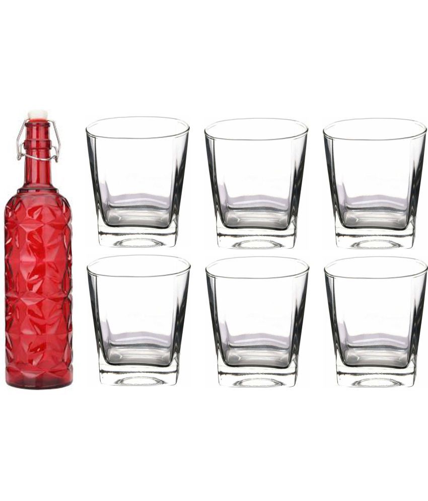     			Somil - Glass & Bottle Drinks Serving Lemon Set Red Water Bottle 1000 mL ( Set of 1 )