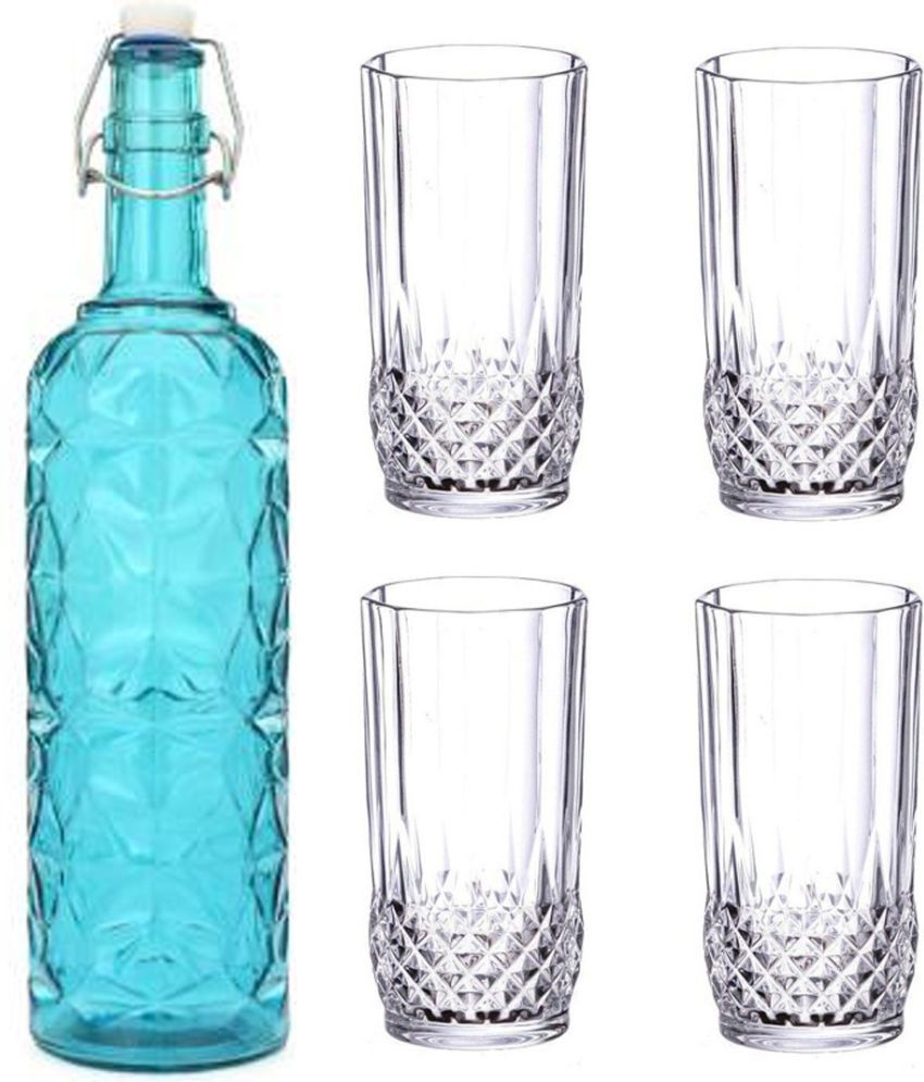     			Somil - Glass & Bottle Drinks Serving Lemon Set Blue Water Bottle 1000 mL ( Set of 1 )