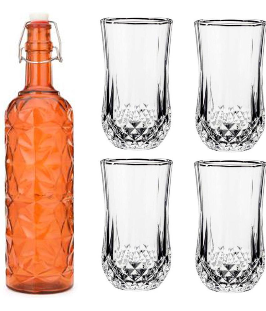     			Somil - Glass & Bottle Drinks Serving Lemon Set Orange Water Bottle 1000 mL ( Set of 1 )