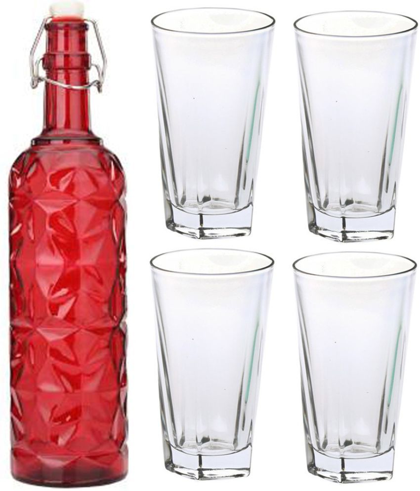     			Somil - Glass & Bottle Drinks Serving Lemon Set Red Water Bottle 1000 mL ( Set of 1 )