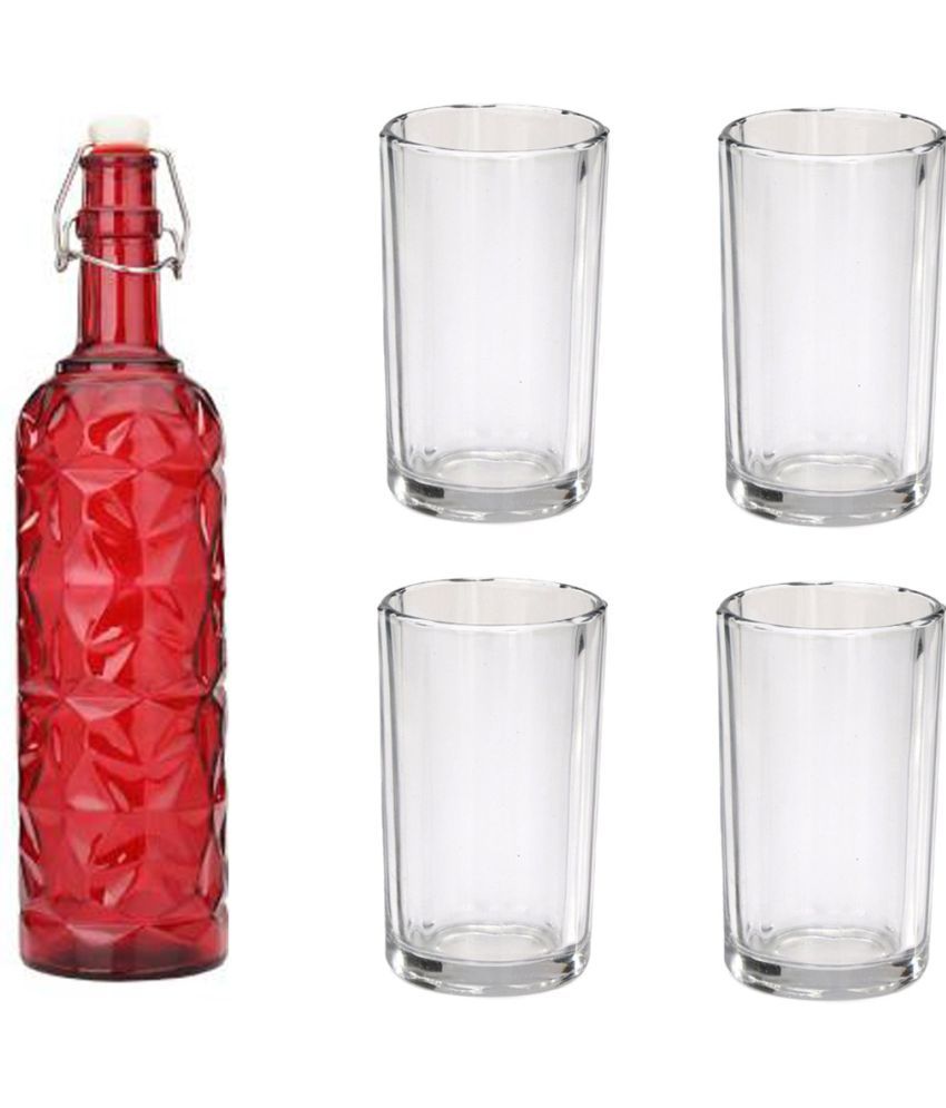     			Somil - Glass & Bottle Drinks Serving Lemon Set Red Water Bottle 1000 mL ( Set of 1 )