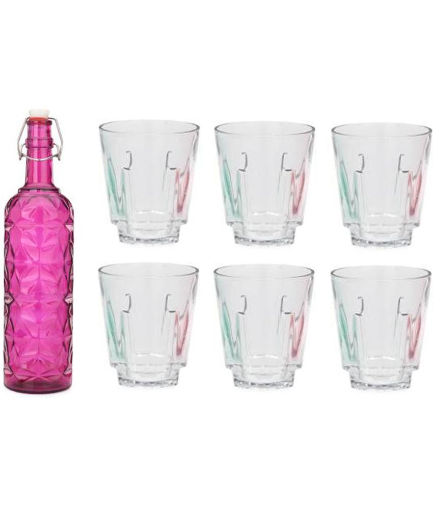     			Somil - Glass & Bottle Drinks Serving Lemon Set Pink Water Bottle 1000 mL ( Set of 1 )