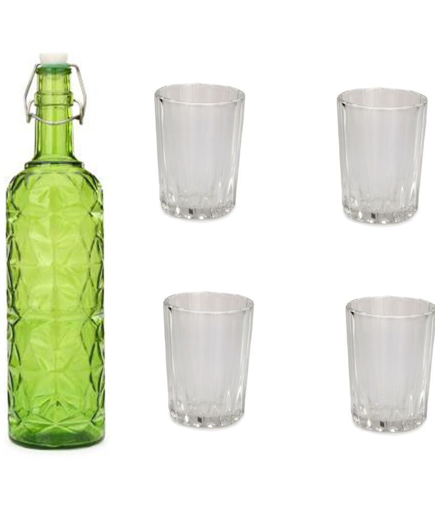     			Somil - Glass & Bottle Drinks Serving Lemon Set Green Water Bottle 1000 mL ( Set of 1 )