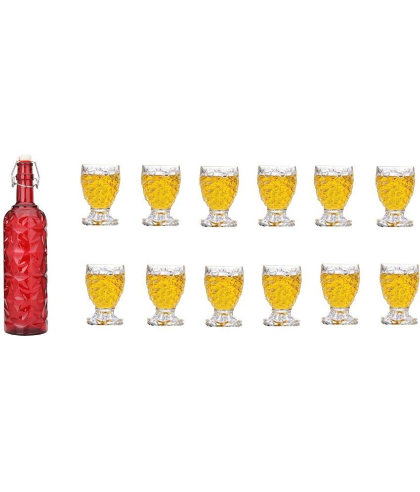     			Somil - Glass & Bottle Drinks Serving Lemon Set Red Water Bottle 1000 mL ( Set of 1 )