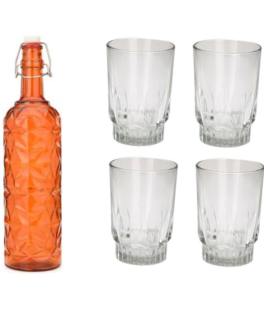     			Somil - Glass & Bottle Drinks Serving Lemon Set Orange Water Bottle 1000 mL ( Set of 1 )