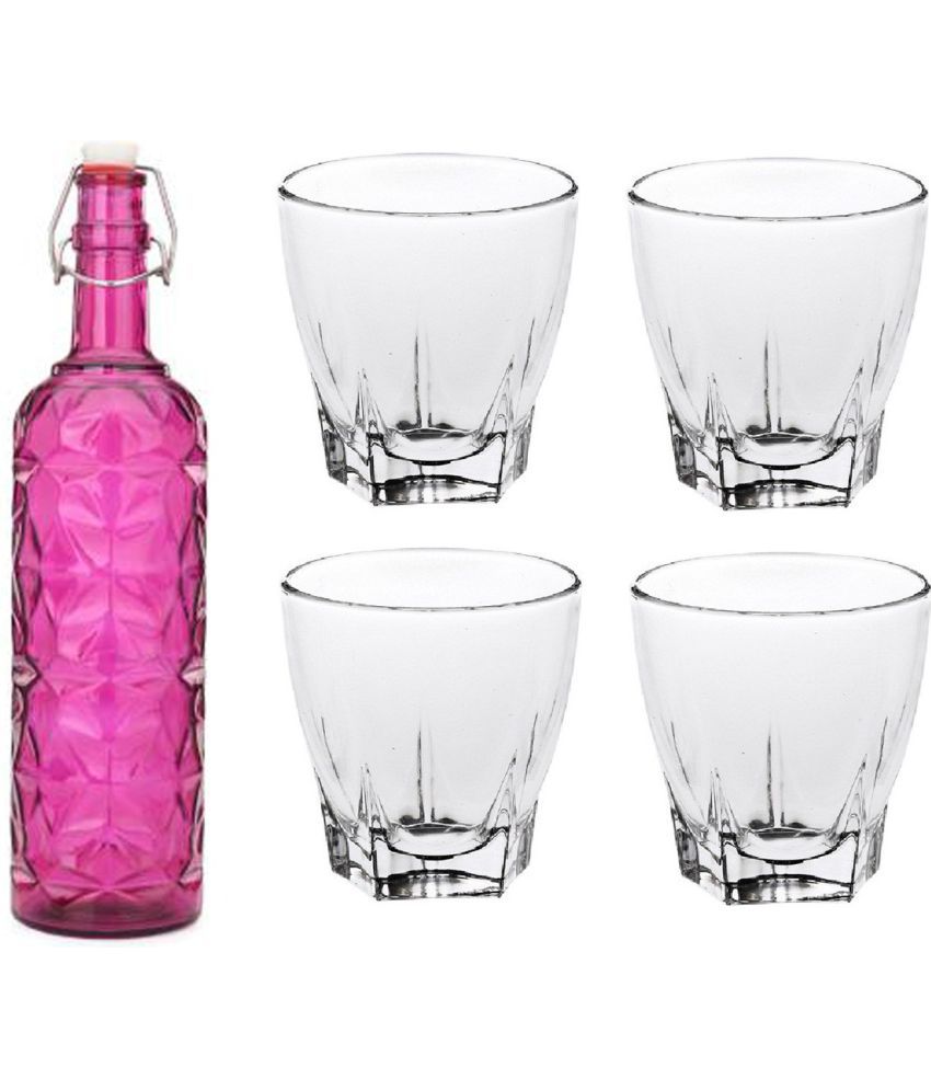     			Somil - Glass & Bottle Drinks Serving Lemon Set Pink Water Bottle 1000 mL ( Set of 1 )