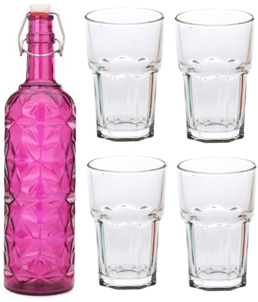     			Somil - Glass & Bottle Drinks Serving Lemon Set Pink Water Bottle 1000 mL ( Set of 1 )