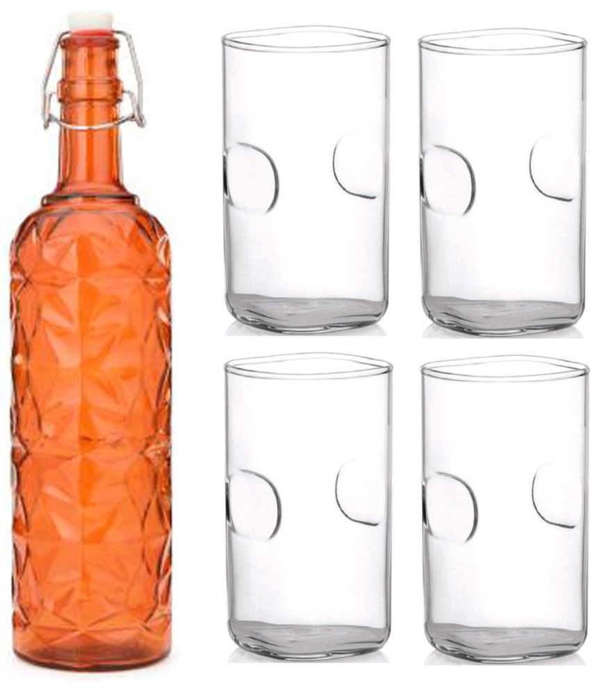     			Somil - Glass & Bottle Drinks Serving Lemon Set Orange Water Bottle 1000 mL ( Set of 1 )
