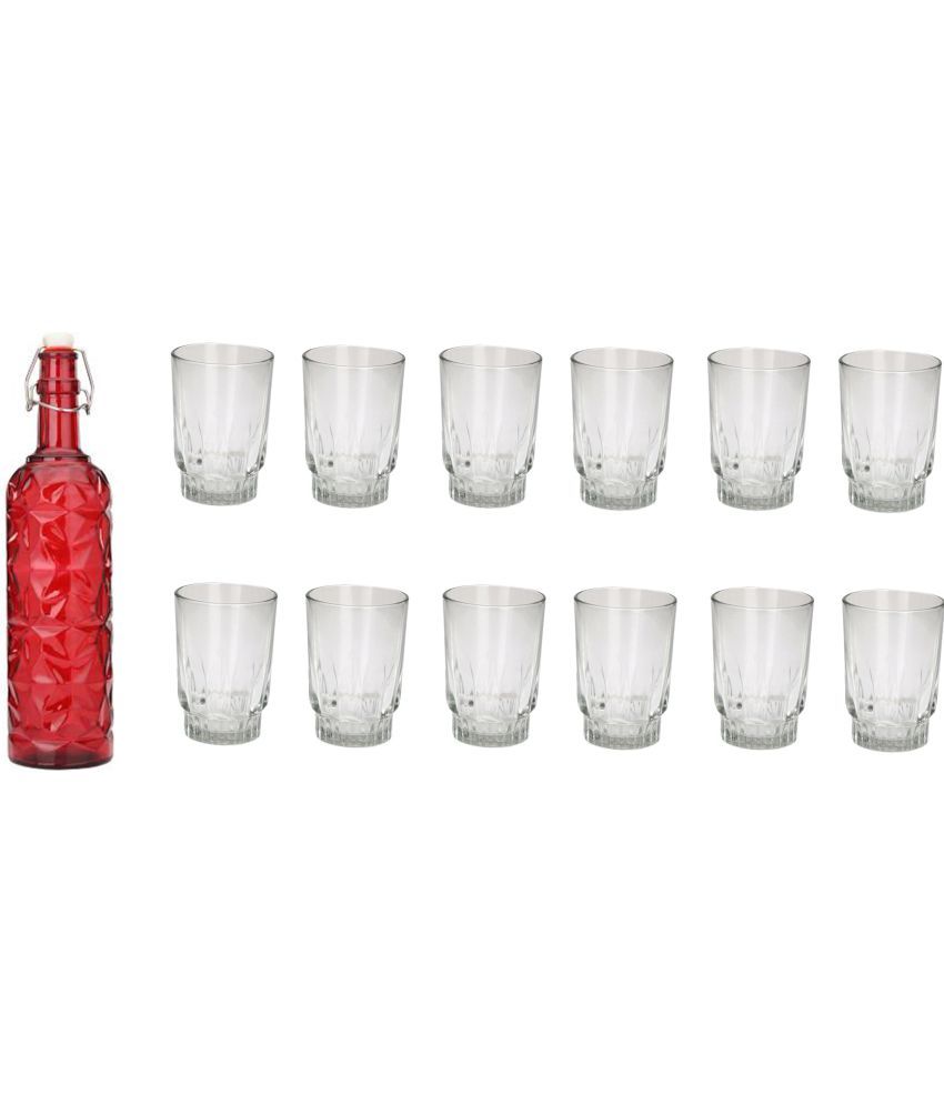     			Somil - Glass & Bottle Drinks Serving Lemon Set Red Water Bottle 1000 mL ( Set of 1 )