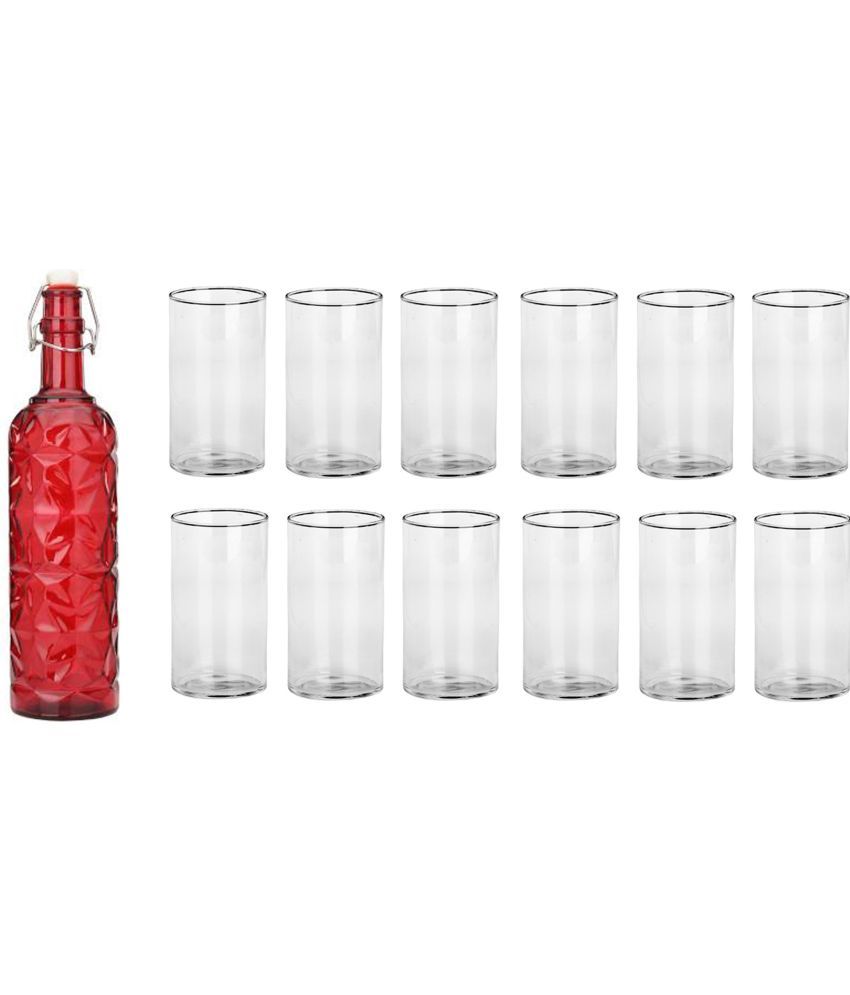     			Somil - Glass & Bottle Drinks Serving Lemon Set Red Water Bottle 1000 mL ( Set of 1 )