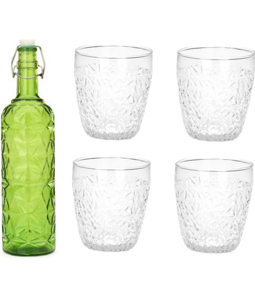     			Somil - Glass & Bottle Drinks Serving Lemon Set Green Water Bottle 1000 mL ( Set of 1 )