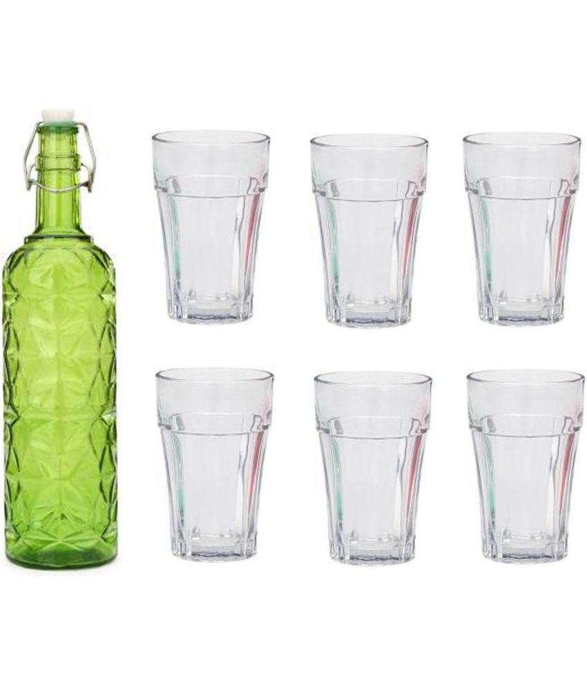     			Somil - Glass & Bottle Drinks Serving Lemon Set Green Water Bottle 1000 mL ( Set of 1 )