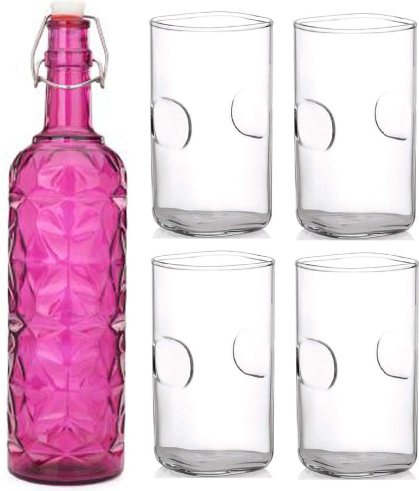     			Somil - Glass & Bottle Drinks Serving Lemon Set Pink Water Bottle 1000 mL ( Set of 1 )