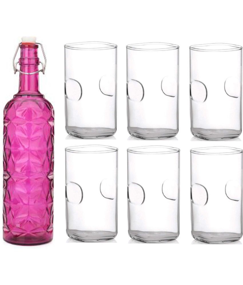     			Somil - Glass & Bottle Drinks Serving Lemon Set Pink Water Bottle 1000 mL ( Set of 1 )