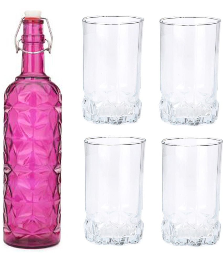     			Somil - Glass & Bottle Drinks Serving Lemon Set Pink Water Bottle 1000 mL ( Set of 1 )