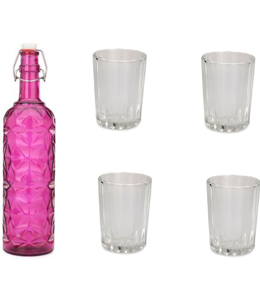     			Somil - Glass & Bottle Drinks Serving Lemon Set Pink Water Bottle 1000 mL ( Set of 1 )