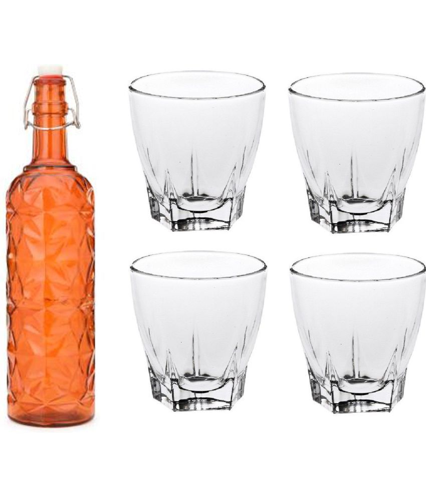     			Somil - Glass & Bottle Drinks Serving Lemon Set Orange Water Bottle 1000 mL ( Set of 1 )