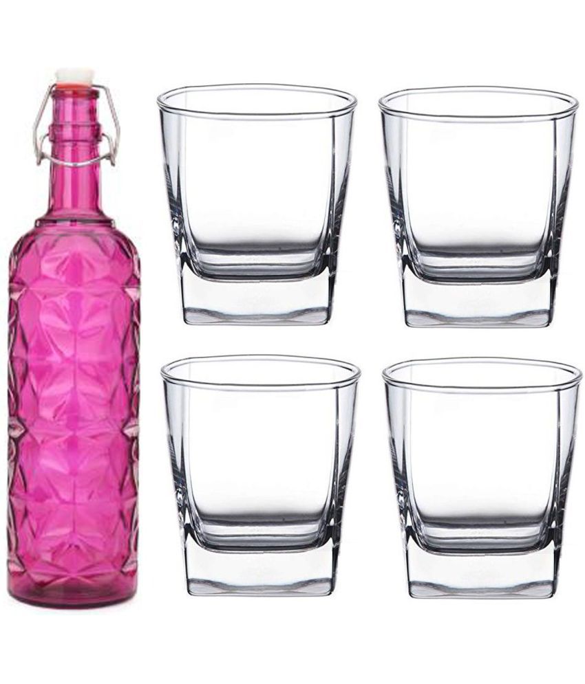     			Somil - Glass & Bottle Drinks Serving Lemon Set Pink Water Bottle 1000 mL ( Set of 1 )