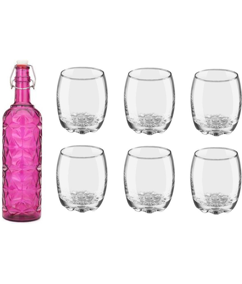     			Somil - Glass & Bottle Drinks Serving Lemon Set Pink Water Bottle 1000 mL ( Set of 1 )