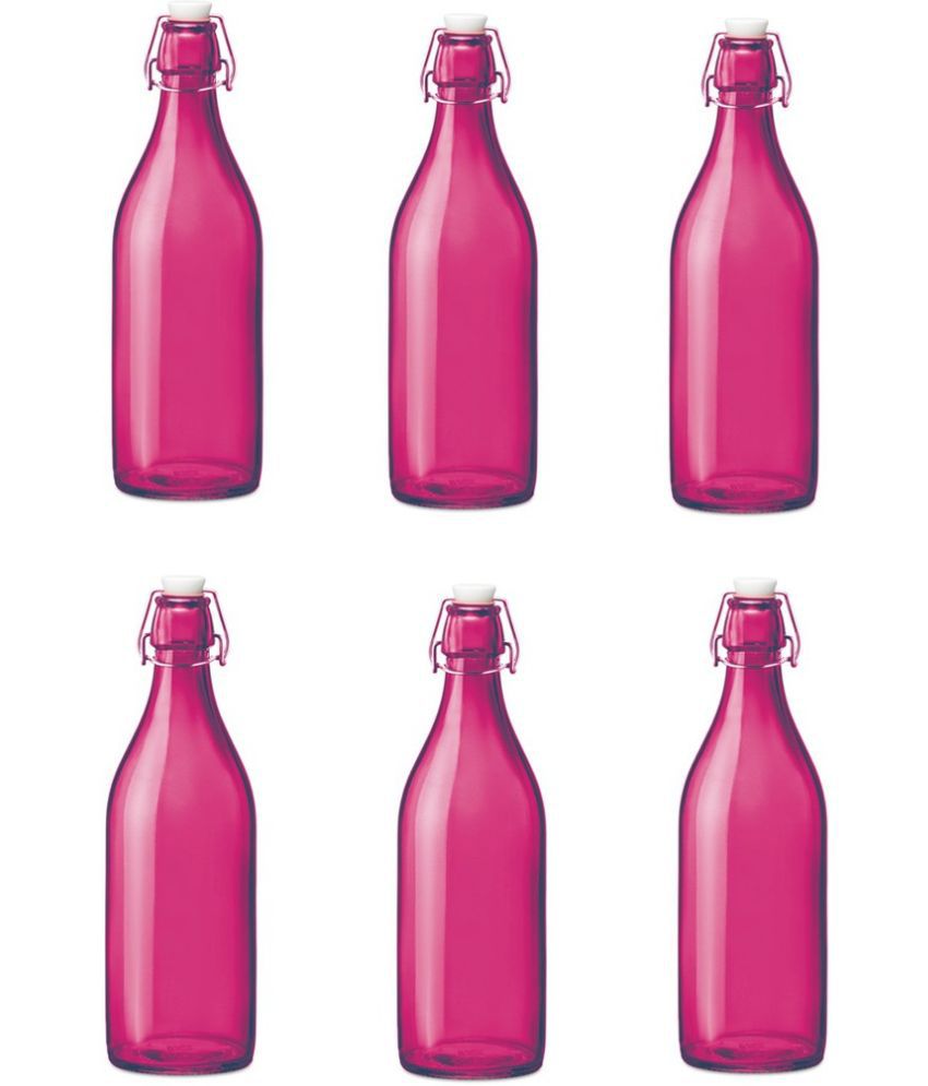    			Somil - Stylish Kitchen Storage & Serving Glass Bottle Pink Water Bottle 1000 mL ( Set of 6 )