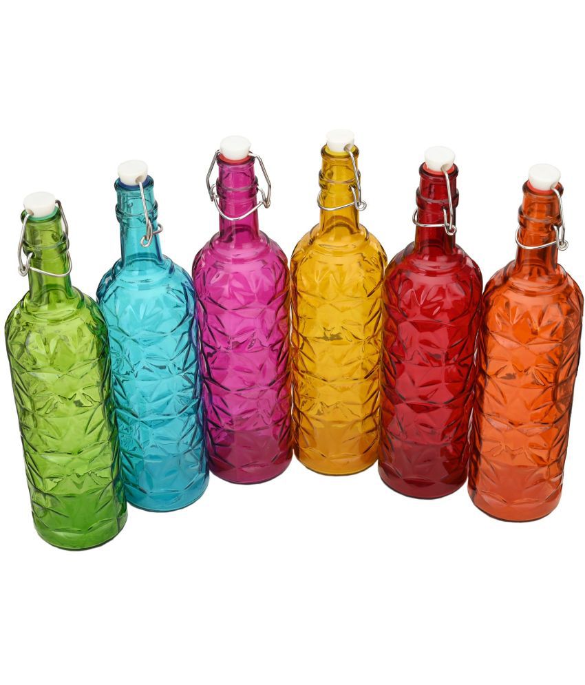     			Somil - Stylish Kitchen Storage & Serving Glass Bottle Multicolour Water Bottle 1000 mL ( Set of 6 )