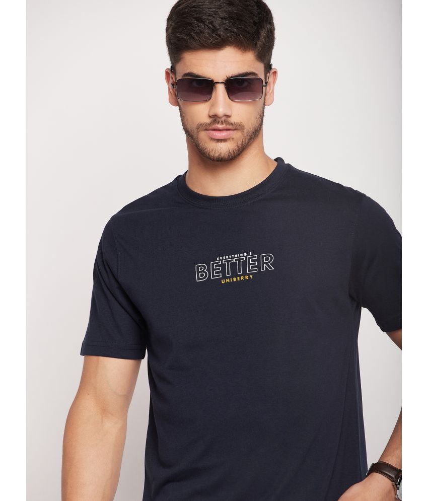     			UNIBERRY - Navy Blue Cotton Blend Regular Fit Men's T-Shirt ( Pack of 1 )
