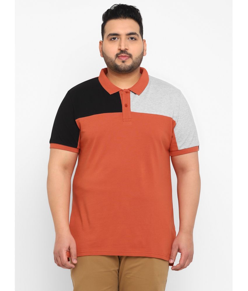     			Urbano Plus Pack of 1 Cotton Regular Fit Colorblock Half Sleeves Men's Polo T Shirt ( Orange )