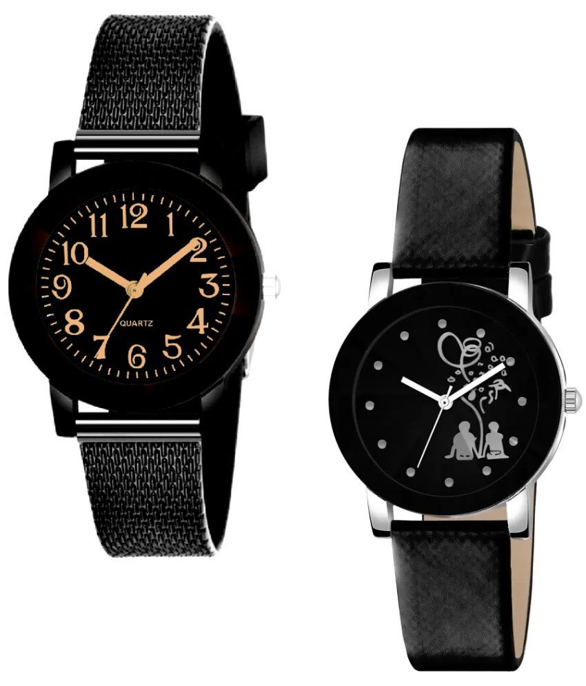     			DECLASSE - Black Leather Analog Couple's Watch