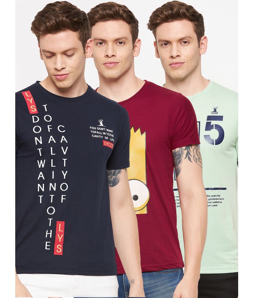     			Lycos - Navy Cotton Blend Regular Fit Men's T-Shirt ( Pack of 3 )