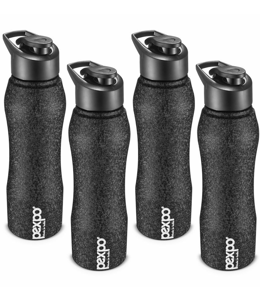     			PEXPO 750 ml Stainless Steel Sports Water Bottle (Set of 4, Black, Bistro)